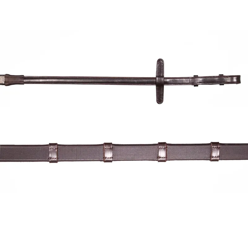 Henry James Smooth Eventer Hybrid Rubber Reins with Leather Stoppers - Havana Brown